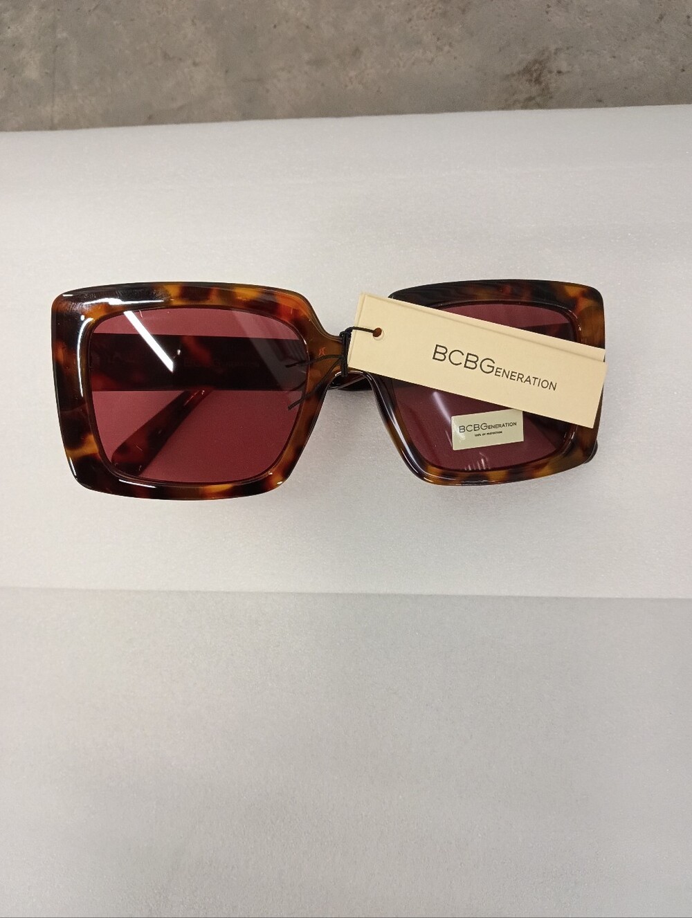 BCBGeneration Tortoiseshell Frame Sunglasses with Burgundy Lenses